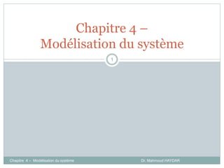 Chapitre 4 – Modélisation du système Dr. Mahmoud HAYDAR
1
Chapitre 4 –
Modélisation du système
 