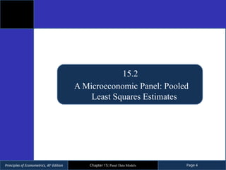 Principles of Econometrics, 4th
Edition Page 4
Chapter 15: Panel Data Models
15.2
A Microeconomic Panel: Pooled
Least Squares Estimates
 