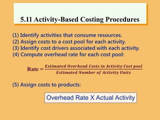 5.11 Activity-Based Costing Procedures
Overhead Rate X Actual Activity
 