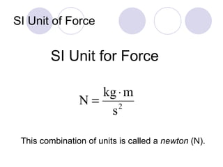 SI Unit of Force SI Unit for Force This combination of units is called a  newton  (N). 