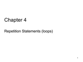 Chapter 4
Repetition Statements (loops)
1