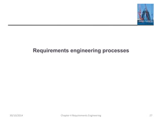 Requirements engineering processes
Chapter 4 Requirements Engineering 2730/10/2014
 