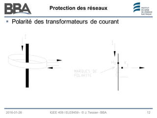 Protection des réseaux
Protection des réseaux
Protection des réseaux
2016-01-26 IGEE 409 / ELE8459 - © J. Tessier - BBA 12
 Polarité des transformateurs de courant
 