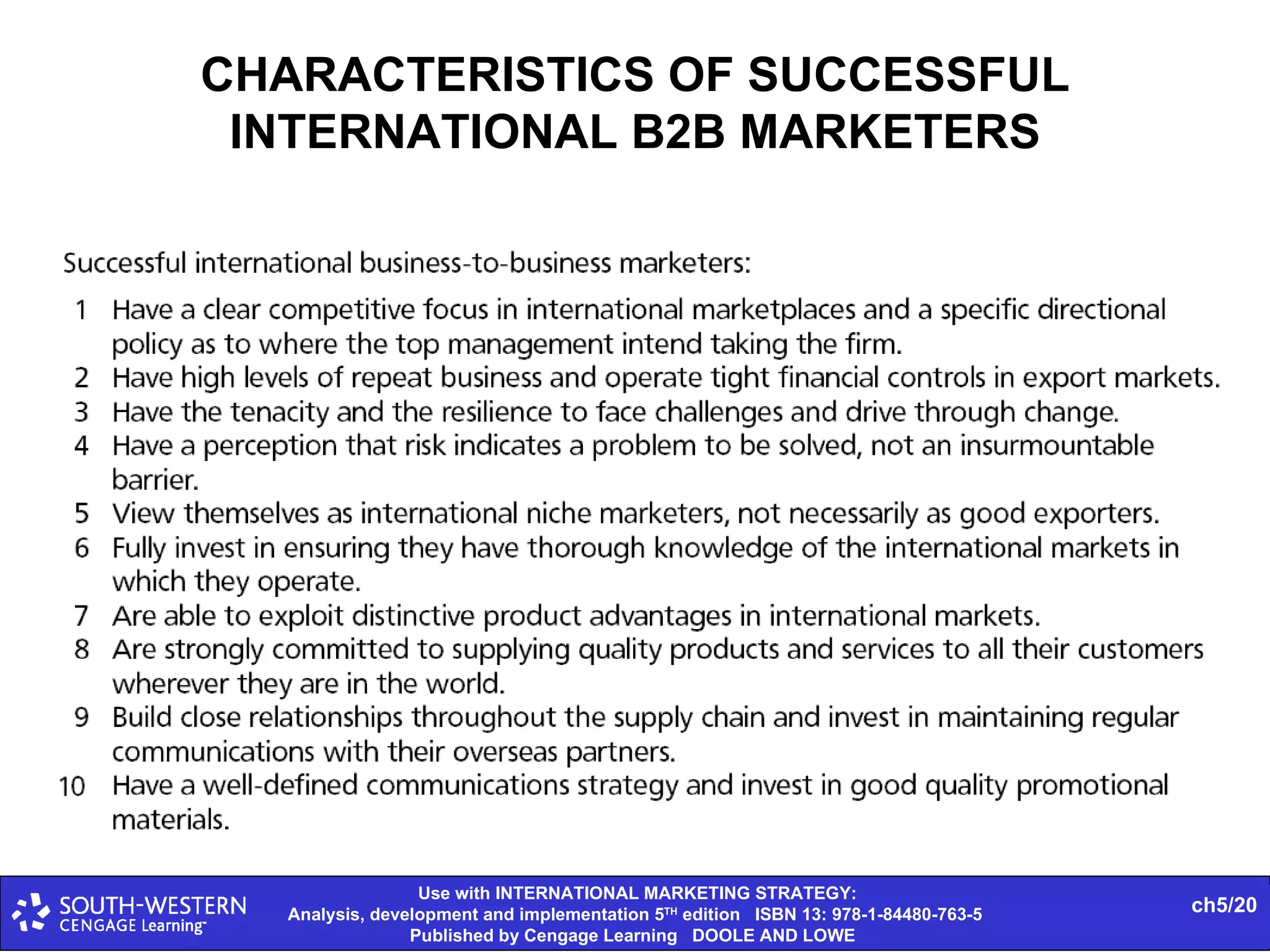 CHARACTERISTICS OF SUCCESSFUL INTERNATIONAL B2B MARKETERS 