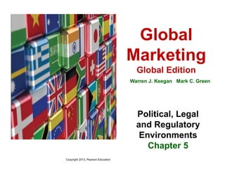 Global
Marketing
Global Edition
Warren J. Keegan Mark C. Green
Political, Legal
and Regulatory
Environments
Chapter 5
Copyright 2013, Pearson Education
 