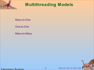 Silberschatz, Galvin and Gagne ©20025.6
Multithreading Models
Many-to-One
One-to-One
Many-to-Many
 