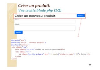 14
Créer un produit:
Vue create.blade.php (1/2)
 