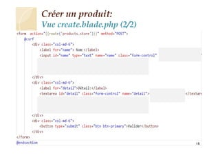 Créer un produit:
Vue create.blade.php (2/2)
15
 