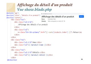 Affichage du détail d’un produit
Vue show.blade.php
30
 