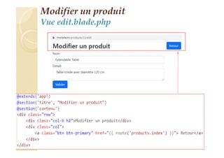 Modifier un produit
Vue edit.blade.php
37
 