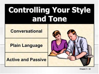 Chapter 5 - 22
Controlling Your Style
and Tone
Conversational
Plain Language
Active and Passive
 