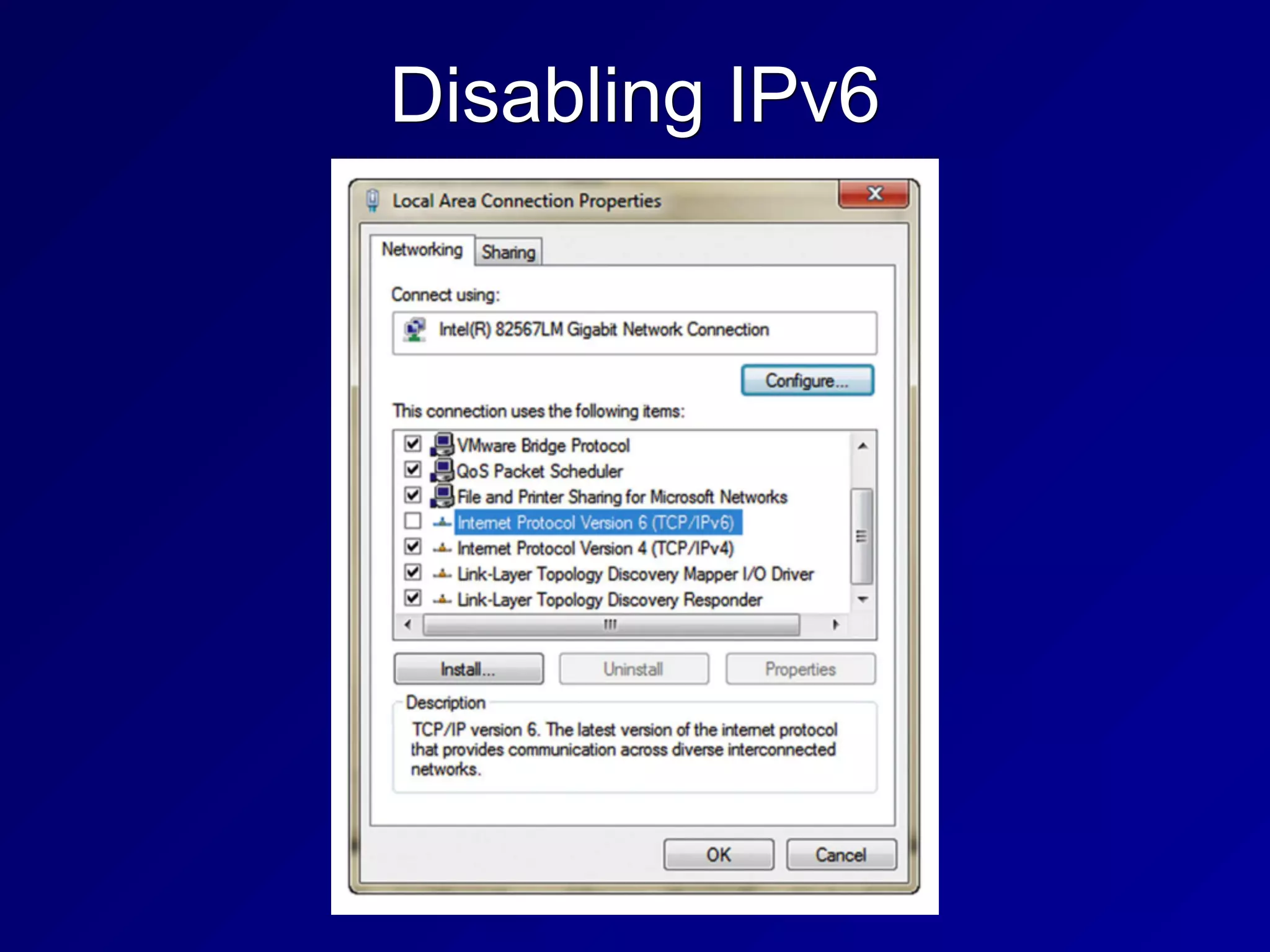 Disabling IPv6
 