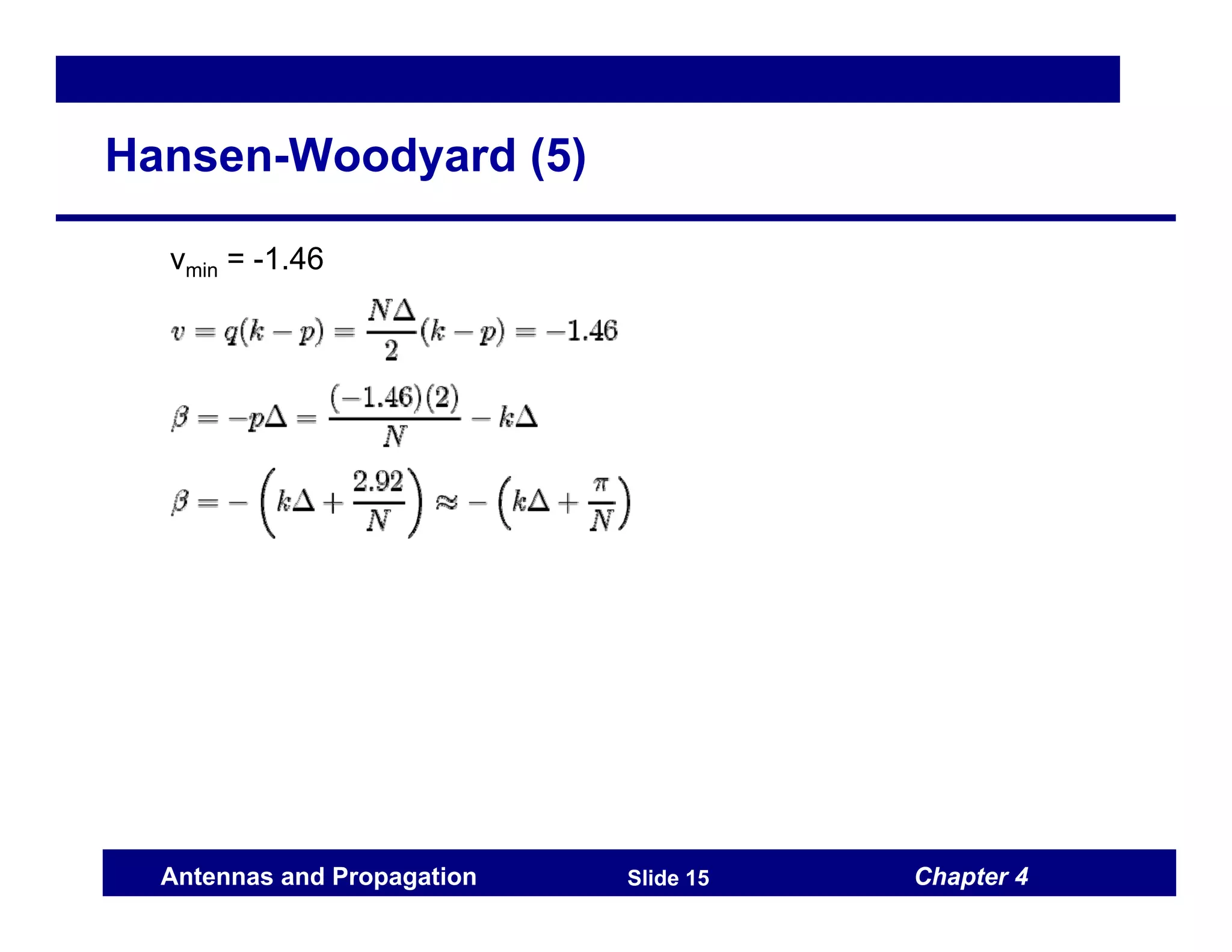 Chapter 4
Antennas and Propagation Slide 15
Hansen-Woodyard (5)
vmin = -1.46
 