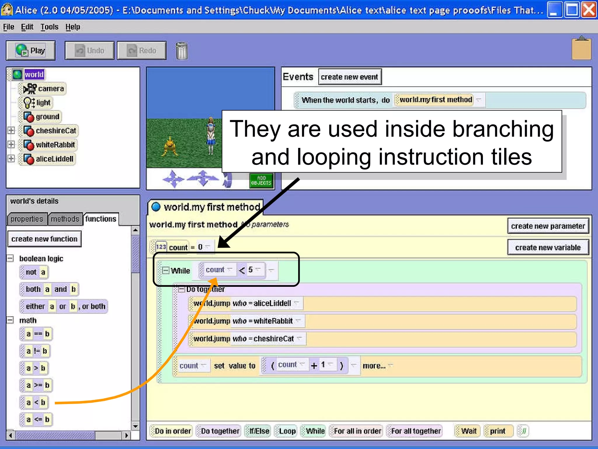 They are used inside branching and looping instruction tiles 