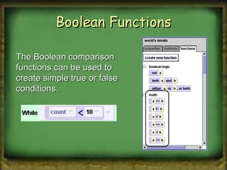 Ch 5 boolean logical in alice | PPT | Programming Languages | Computing