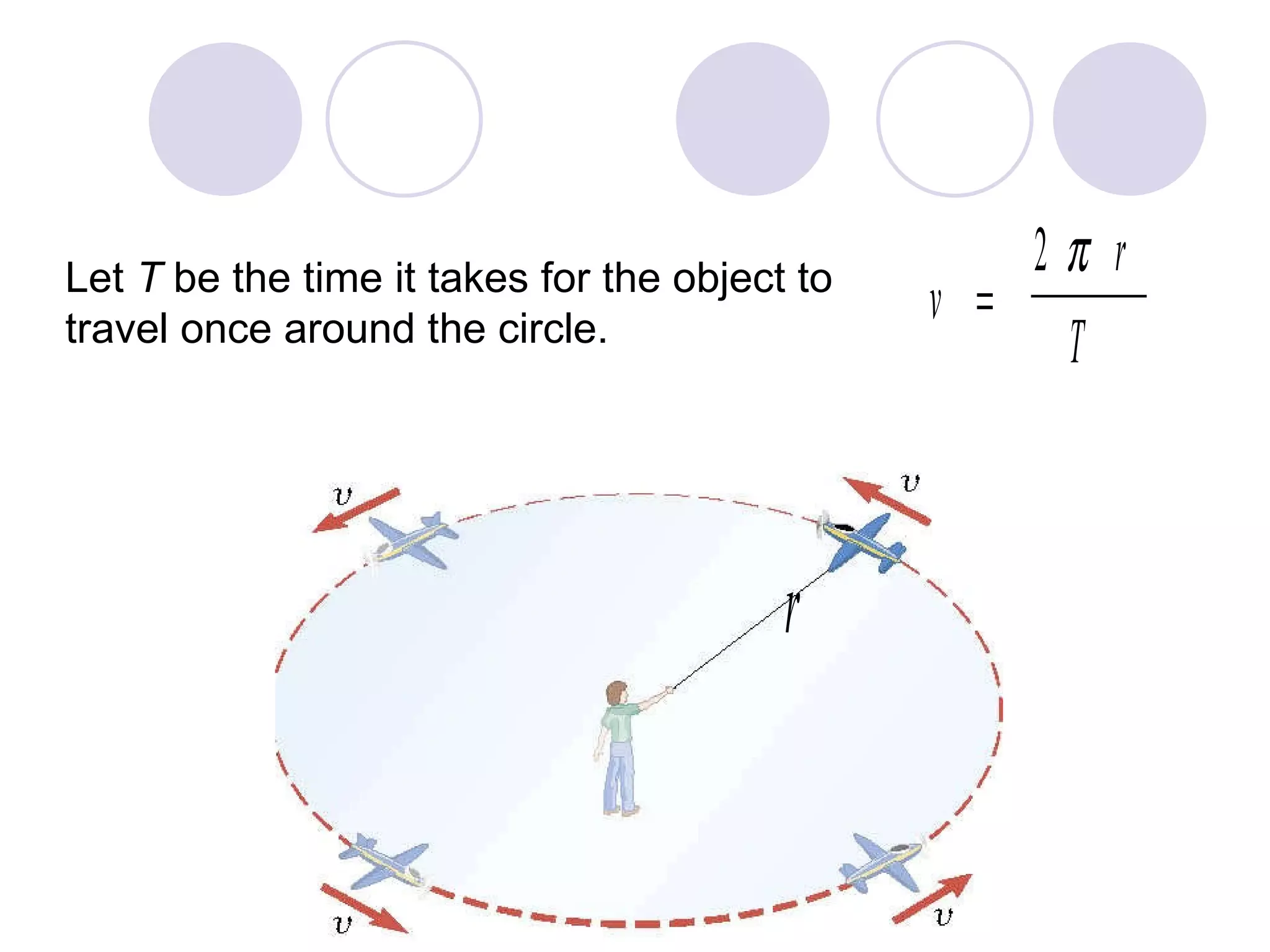 Let  T  be the time it takes for the object to travel once around the circle. 