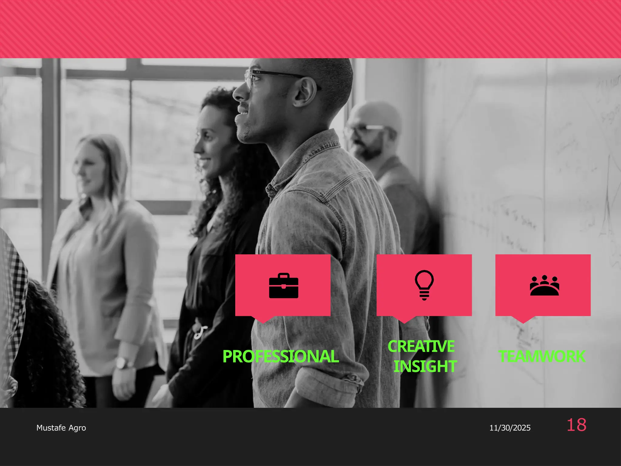 PROFESSIONAL
CREATIVE
INSIGHT
18
Mustafe Agro 11/30/2025
TEAMWORK
 