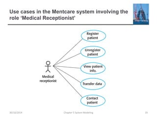 Use cases in the Mentcare system involving the
role ‘Medical Receptionist’
Chapter 5 System Modeling 1930/10/2014
 