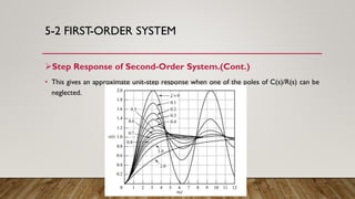 5-2 FIRST-ORDER SYSTEM
Step Response of Second-Order System.(Cont.)
• This gives an approximate unit-step response when one of the poles of C(s)/R(s) can be
neglected.
 