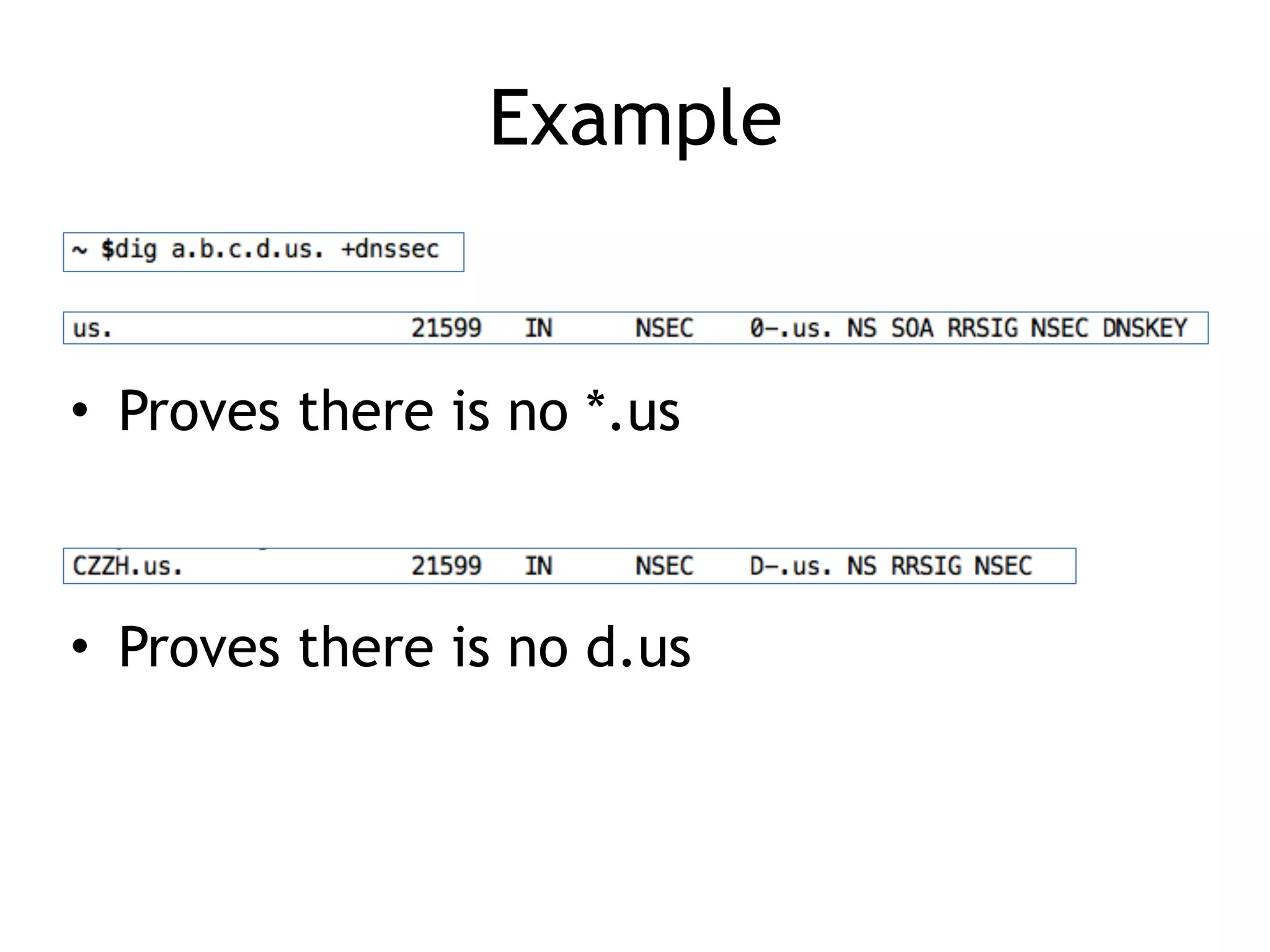 Example
• Proves there is no *.us
• Proves there is no d.us
 