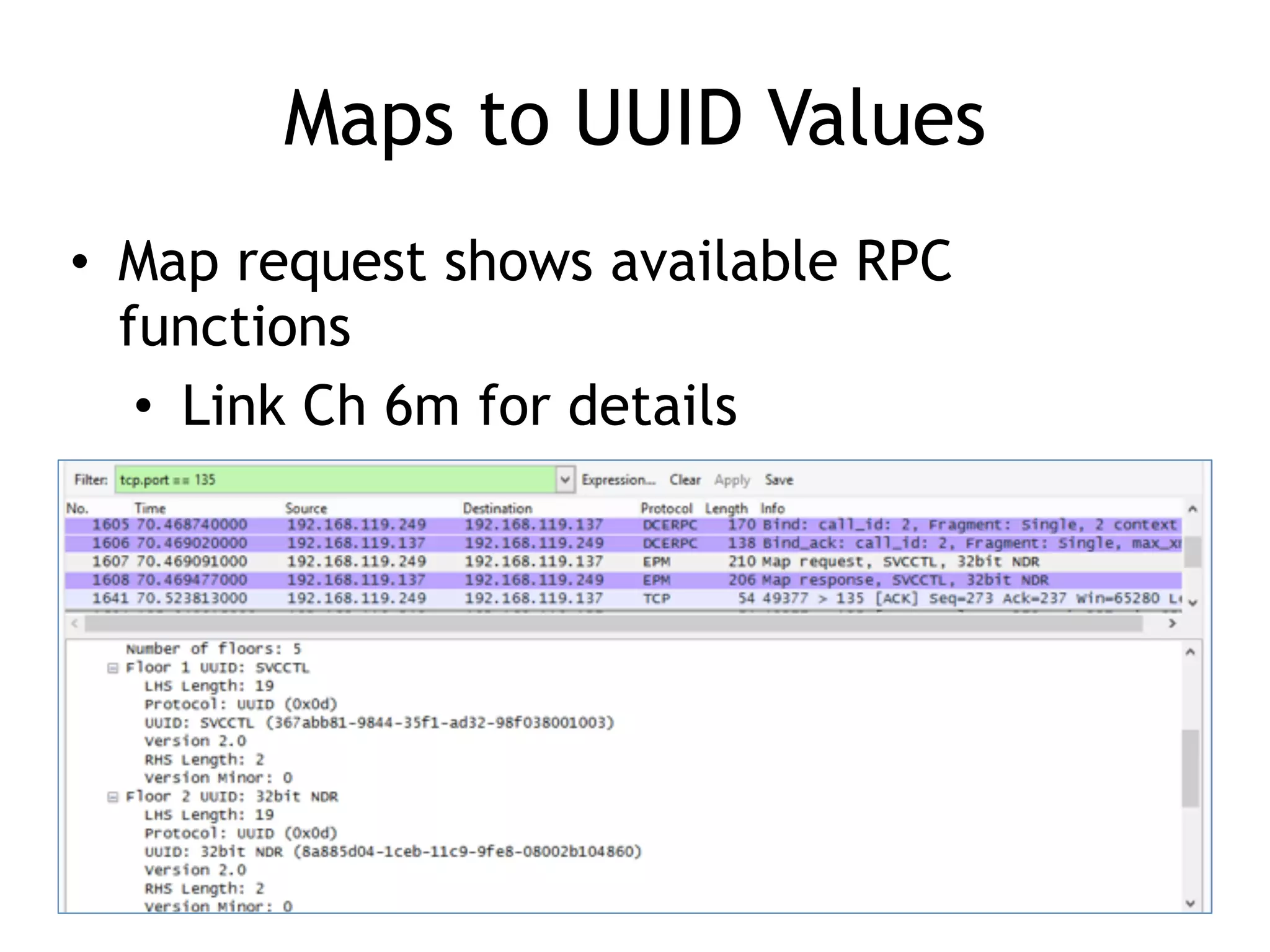 Maps to UUID Values
• Map request shows available RPC
functions
• Link Ch 6m for details
 