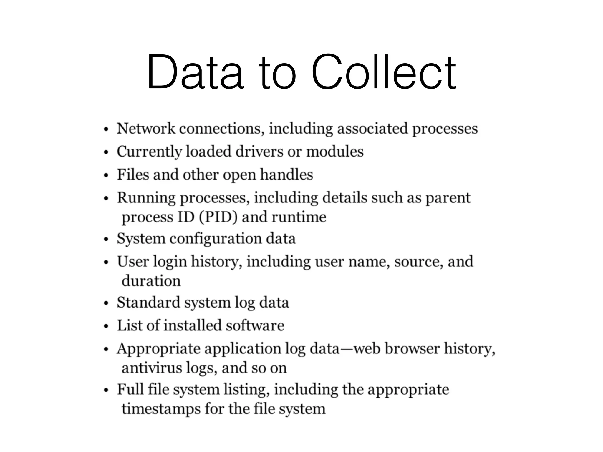 Data to Collect
 