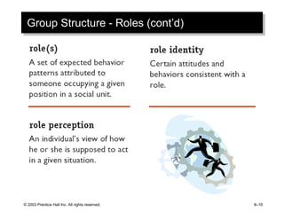 © 2003 Prentice Hall Inc. All rights reserved. 8–16
Group Structure - Roles (cont’d)
 