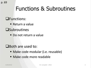 Unit 6: Functions and Subroutines | PPTX