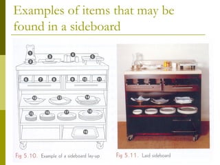 Examples of items that may be
found in a sideboard
 