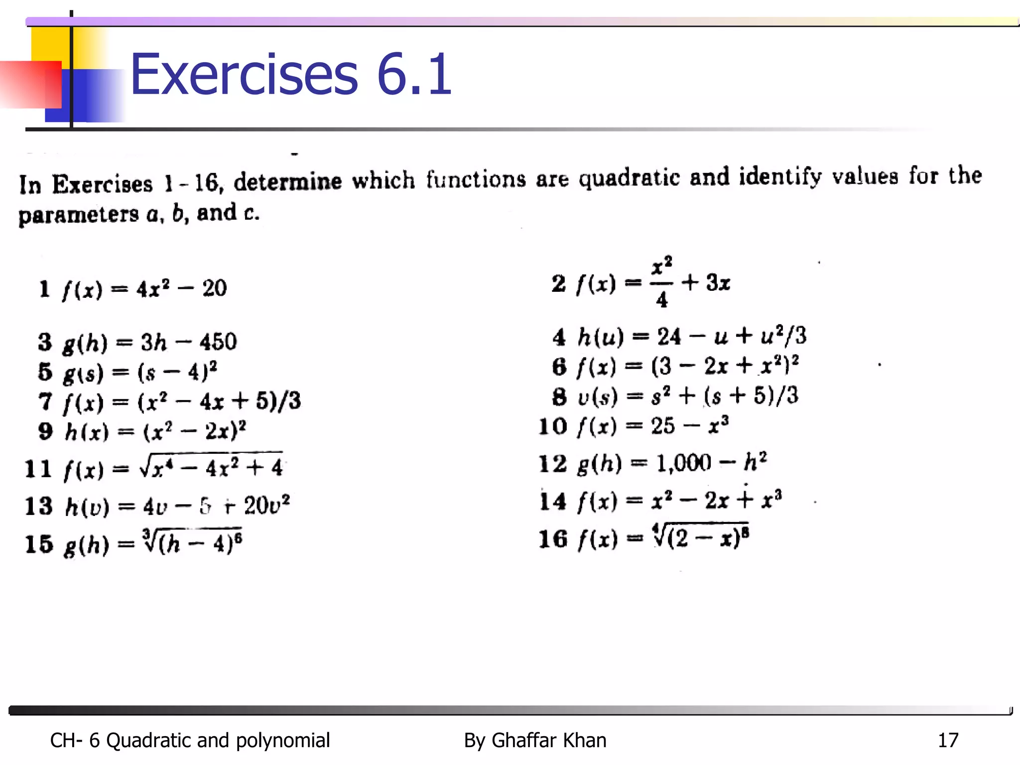Exercises 6.1