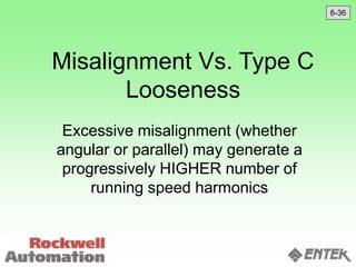 Misalignment Vs. Type C
Looseness
Excessive misalignment (whether
angular or parallel) may generate a
progressively HIGHER number of
running speed harmonics
6-36
 