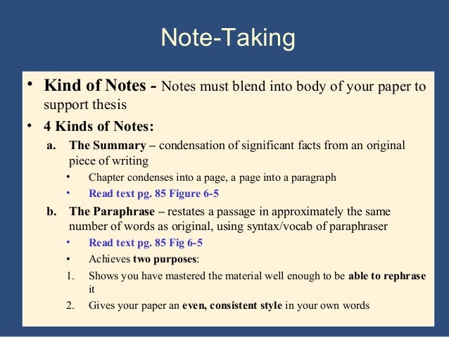 Kinds of notes in research paper