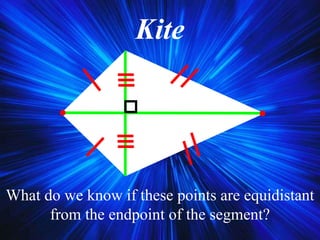 Kite
What do we know if these points are equidistant
from the endpoint of the segment?
 