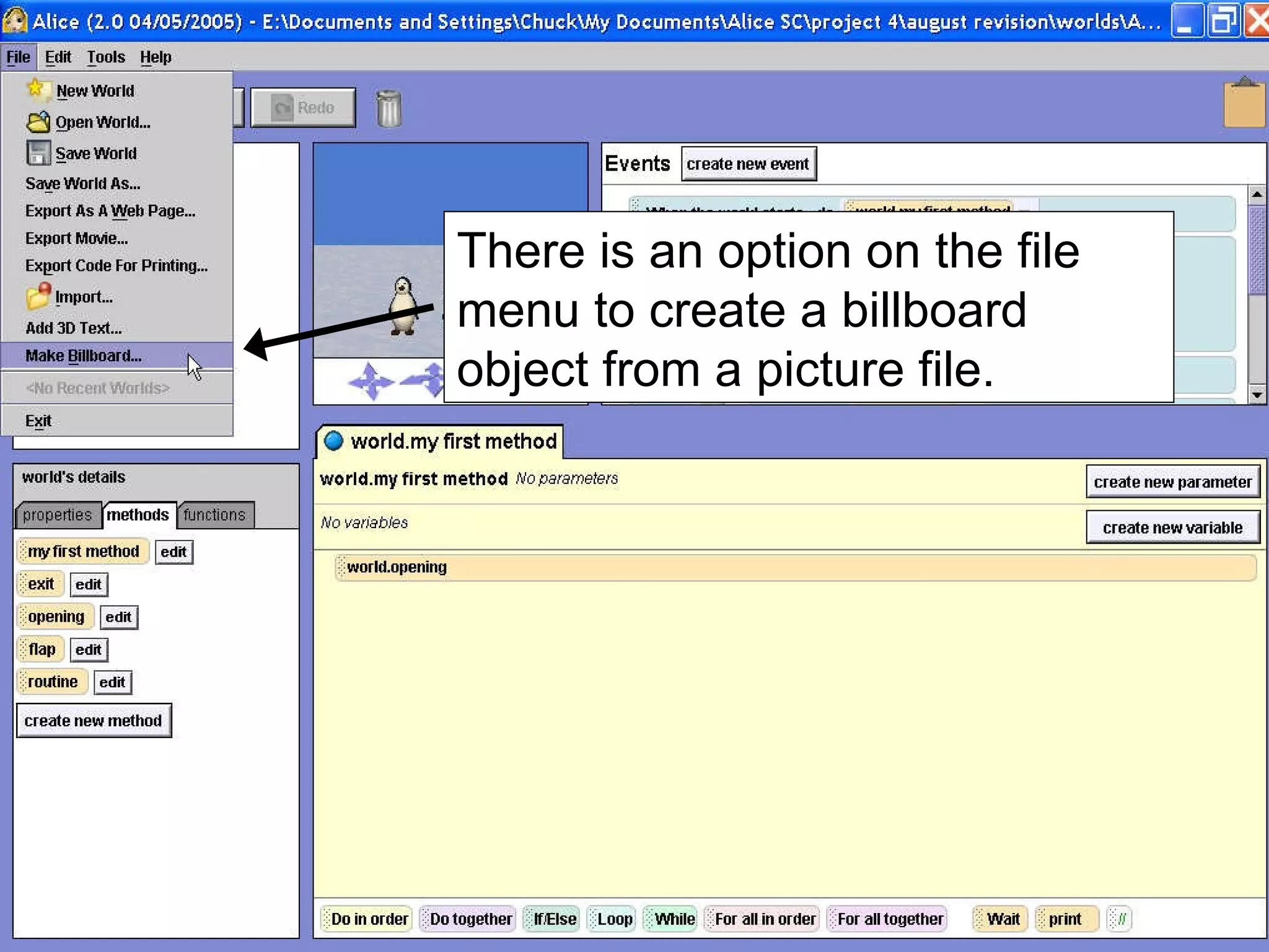 There is an option on the file menu to create a billboard object from a picture file. 