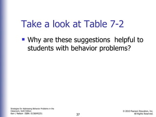 Take a look at Table 7-2 Why are these suggestions  helpful to students with behavior problems? 