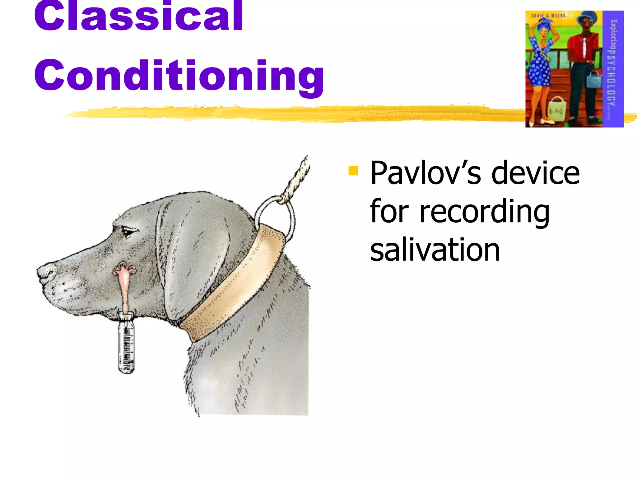 Classical Conditioning Pavlov’s device for recording salivation 