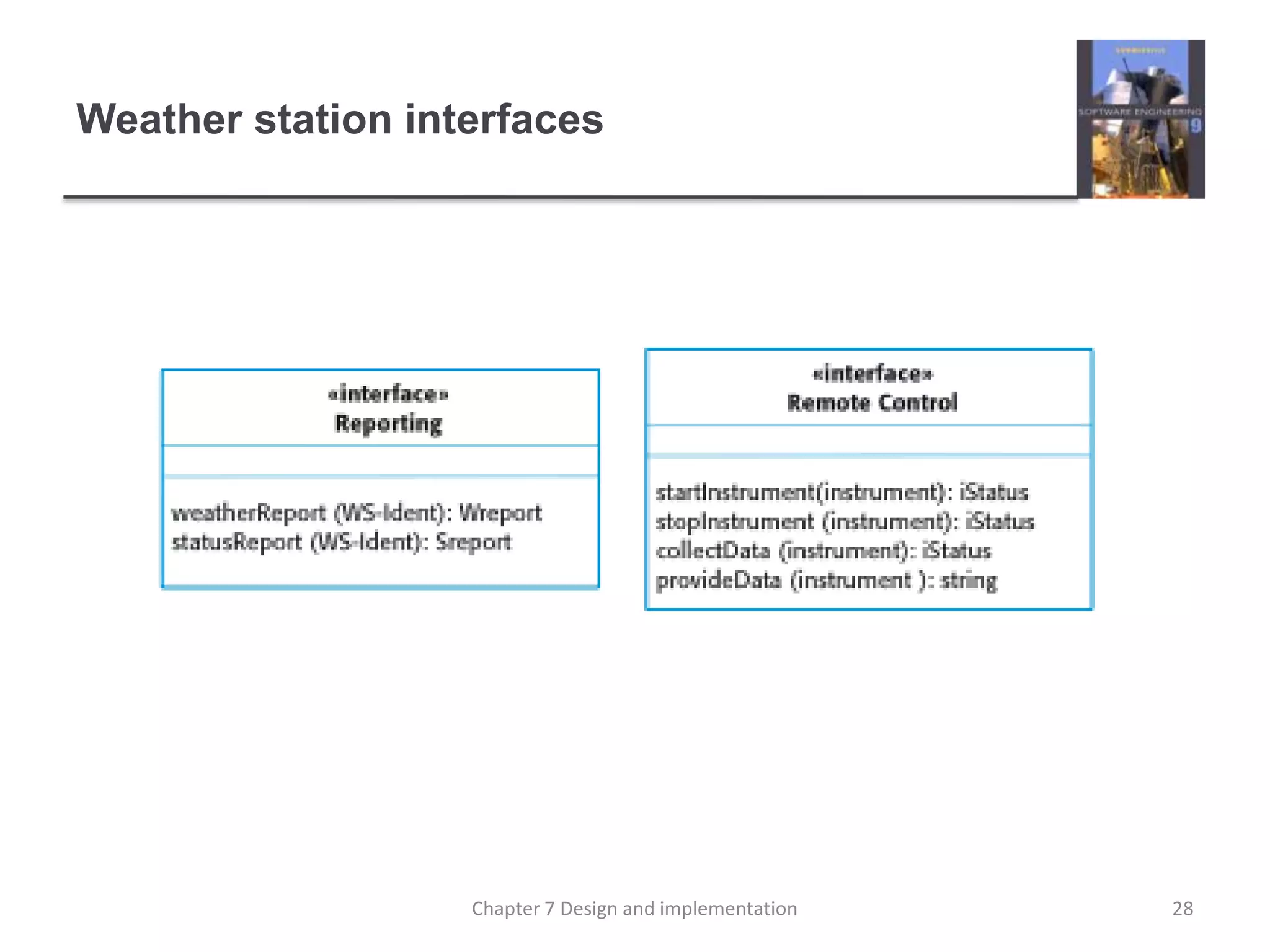 Weather station interfaces28Chapter 7 Design and implementation