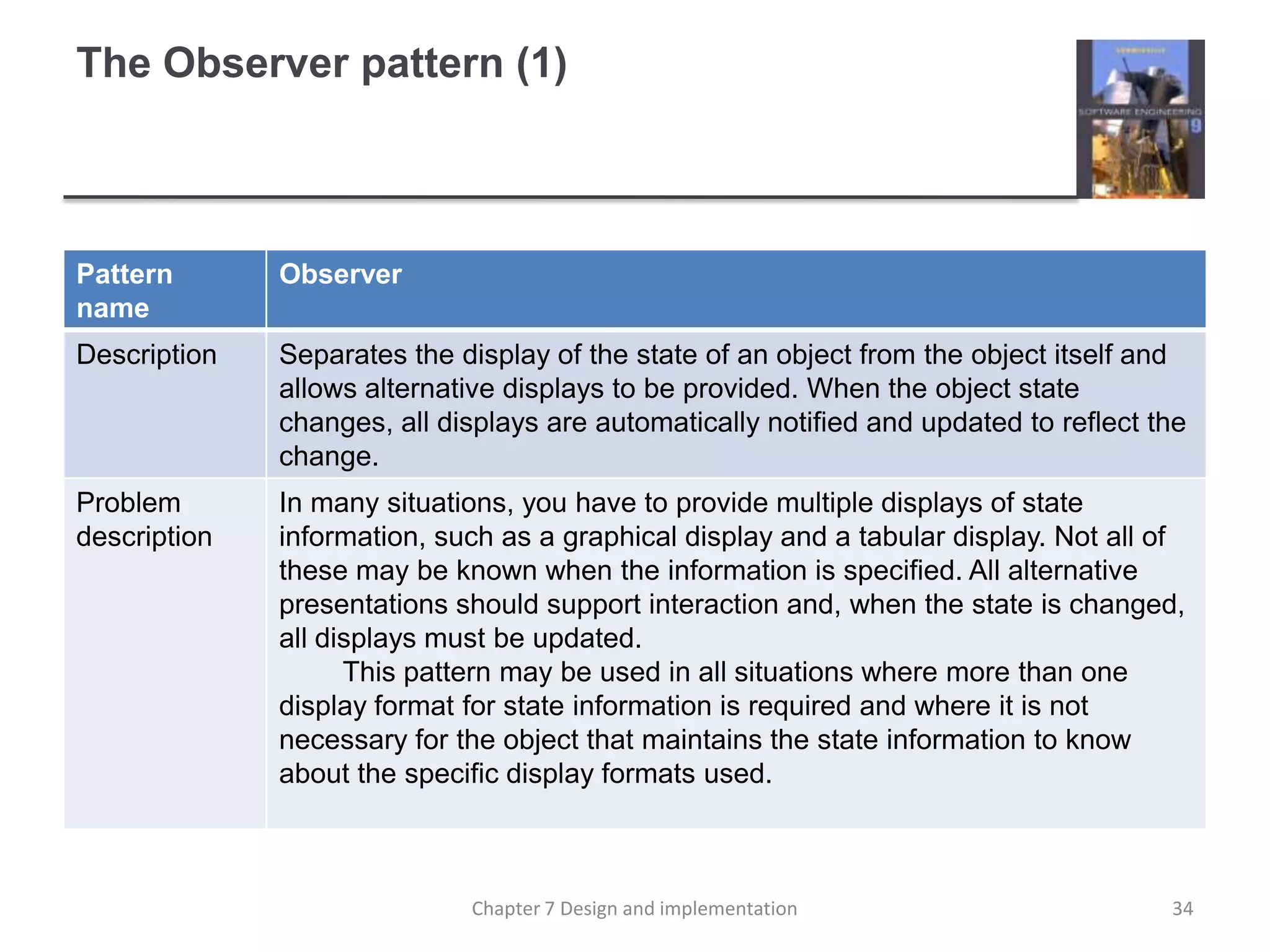 The Observer pattern (1)34Chapter 7 Design and implementation