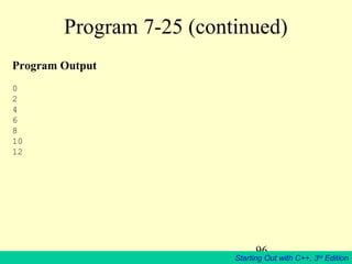 96
Starting Out with C++, 3rd
Edition
Program 7-25 (continued)
Program Output
0
2
4
6
8
10
12
 