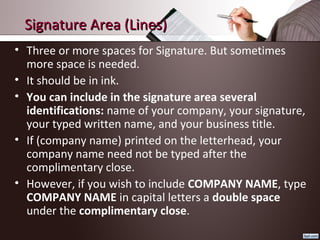 Signing Area Sample appearance and design of business message | PPT