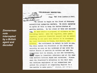 Zimmerman
note
intercepted
by a British
agent and
decoded
 