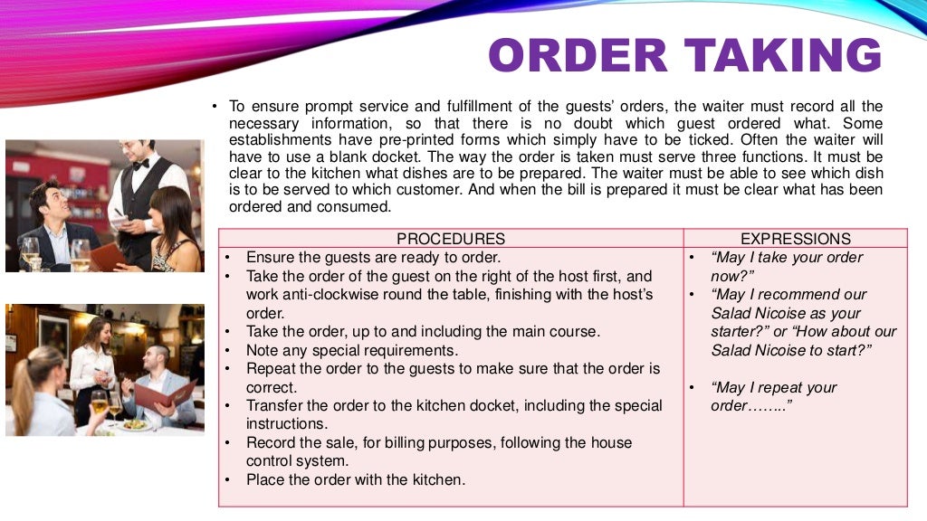 FOOD AND BEVERAGE SERVICE PROCEDURES