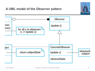 A UML model of the Observer pattern
Chapter 7 Design and Implementation 3730/10/2014
 