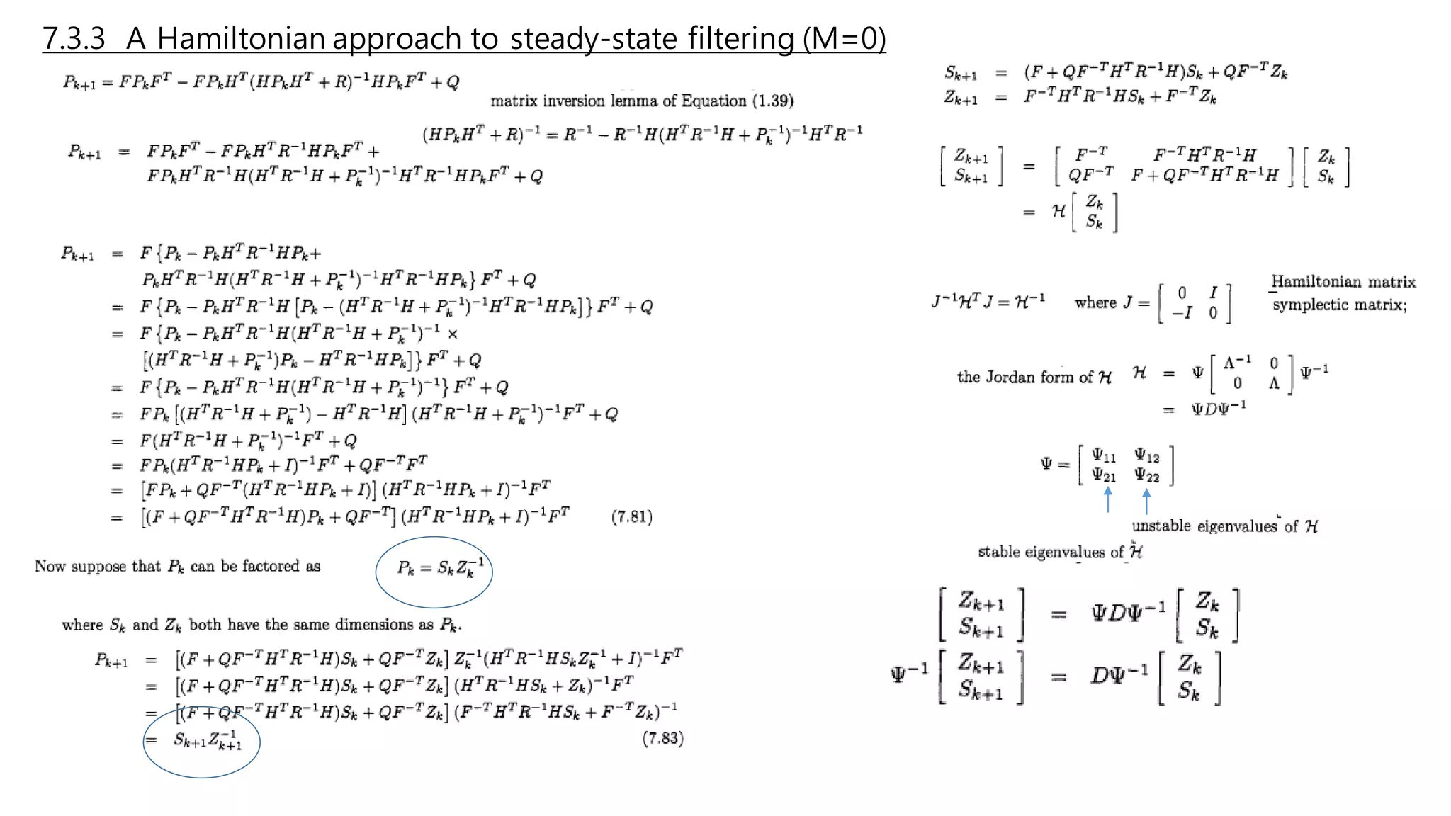 7.3.3 A Hamiltonian approach to steady-state filtering (M=0)
 