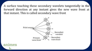 A surface touching these secondary wavelets tangentially in the
forward direction at any instant gives the new wave front at
that instant. This is called secondary wave front
 