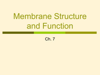 Membrane Structure
and Function
Ch. 7
 