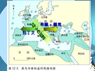 課本圖 12-3 拉丁文 拉丁文化起源 希臘 + 羅馬 