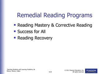 Remedial Reading Programs Reading Mastery & Corrective Reading Success for All Reading Recovery 