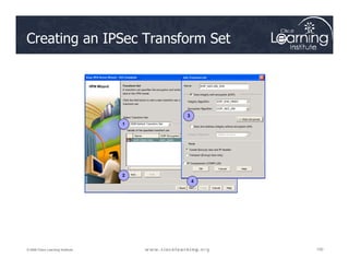 Creating an IPSec Transform Set
1
3
100
100
100
© 2009 Cisco Learning Institute.
2
4
 